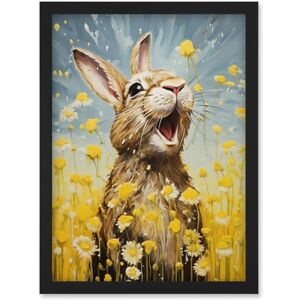 Artery8 The Happy Bunny Rabbit Playing in a Field of Daisies Vibrant Oil Painting Kids Bedroom Blue Yellow Bright Summer Meadow Artwork Framed Wall Art Print A4 Artery8 The Happy Bunny Rabbit Playing in a Field of Daisies Vibrant Oil Painting Kids Bedroom Blue Yellow Bright Summer Meadow Artwork Framed Wall Art Print A4