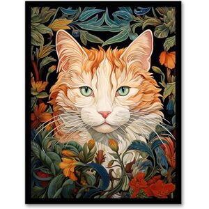 Artery8 Fat Ginger Cat In Foliage And Flowers Floral Design Illustration Artwork Framed Wall Art Print A4 Artery8 Fat Ginger Cat In Foliage And Flowers Floral Design Illustration Artwork Framed Wall Art Print A4