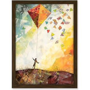 Artery8 Child Flying Big Kite in Rainbow Colour Sunset Sky Artwork Framed A3 Wall Art Print Artery8 Child Flying Big Kite in Rainbow Colour Sunset Sky Artwork Framed A3 Wall Art Print