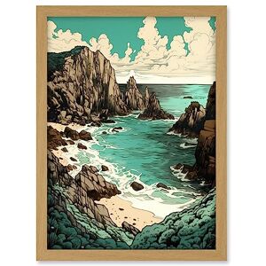 Artery8 Porthcurno Granite Cliff Beach Coastal Landscape Artwork Framed A3 Wall Art Print Artery8 Porthcurno Granite Cliff Beach Coastal Landscape Artwork Framed A3 Wall Art Print