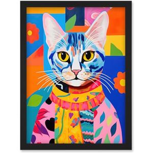 Artery8 The Cat in the Caftan Artwork Bold Bright Vibrant Modern Folk Art Acrylic Painting Kids Floral Pattern Artwork Framed Wall Art Print A4 Artery8 The Cat in the Caftan Artwork Bold Bright Vibrant Modern Folk Art Acrylic Painting Kids Floral Pattern Artwork Framed Wall Art Print A4