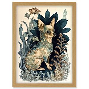 Artery8 - Chihuahua Floral Portrait - Light Oak - Art Print Artery8 - Chihuahua Floral Portrait - Light Oak - Art Print
