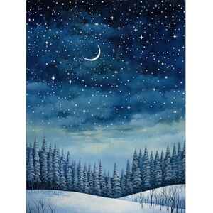 Artery8 Clear Sky Starry Night in Forest Covered with Snow Oil Painting Crescent Moon Winter Landscape Extra Large XL Wall Art Poster Print Artery8 Clear Sky Starry Night in Forest Covered with Snow Oil Painting Crescent Moon Winter Landscape Extra Large XL Wall Art Poster Print