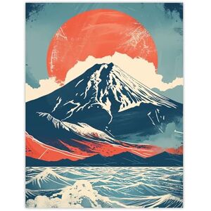 Artery8 Mount Fuji Sun Japanese Bold Artwork Blue Orange Living Room Extra Large XL Wall Art Poster Print Artery8 Mount Fuji Sun Japanese Bold Artwork Blue Orange Living Room Extra Large XL Wall Art Poster Print