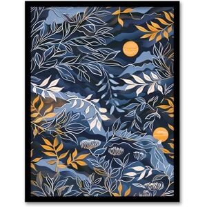 Artery8 Abstract Leaves Suns Painting Blue Ochre Night Sky Living Room Artwork Framed Wall Art Print A4 Artery8 Abstract Leaves Suns Painting Blue Ochre Night Sky Living Room Artwork Framed Wall Art Print A4