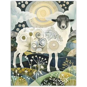 Artery8 Stylised Sheep with Patterns Full Moon Folk Art Living Room Extra Large XL Wall Art Poster Print Artery8 Stylised Sheep with Patterns Full Moon Folk Art Living Room Extra Large XL Wall Art Poster Print