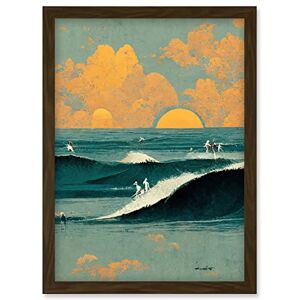 Wee Blue Coo Surfers Surfing Chasing Waves at Sunset Teal Mustard Abstract Oil Paint Artwork Framed Wall Art Print A4 Wee Blue Coo Surfers Surfing Chasing Waves at Sunset Teal Mustard Abstract Oil Paint Artwork Framed Wall Art Print A4