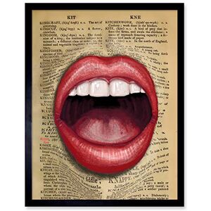 Wee Blue Coo Upcycle Dictionary Mouth Surreal Lips Art Print Framed Poster Wall Decor 12x16 inch Wee Blue Coo Upcycle Dictionary Mouth Surreal Lips Art Print Framed Poster Wall Decor 12x16 inch