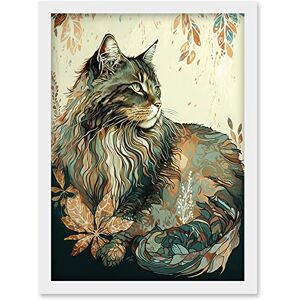 Artery8 Maine Coon Cat with Flower Pattern Modern Watercolour Illustration Artwork Framed Wall Art Print A4 Artery8 Maine Coon Cat with Flower Pattern Modern Watercolour Illustration Artwork Framed Wall Art Print A4