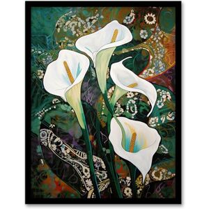 Artery8 Cala Lily Flowers Oil Painting Abstract Lilies With Decorative Leaf Patterns Vibrant Colourful Bright Floral Modern Artwork Artwork Framed Wall Art Print A4 Artery8 Cala Lily Flowers Oil Painting Abstract Lilies With Decorative Leaf Patterns Vibrant Colourful Bright Floral Modern Artwork Artwork Framed Wall Art Print A4