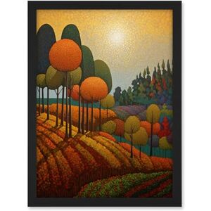 Artery8 Autumn Fields Pointillism Painting Amber Orange Green Countryside Landscape Artwork Framed A3 Wall Art Print Artery8 Autumn Fields Pointillism Painting Amber Orange Green Countryside Landscape Artwork Framed A3 Wall Art Print
