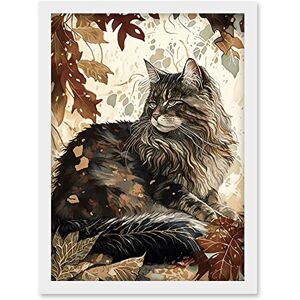 Artery8 - Maine Coon Cat in Autumn Leaves - A4 - White Frame - Framed Wall Art Print Artery8 - Maine Coon Cat in Autumn Leaves - A4 - White Frame - Framed Wall Art Print
