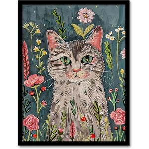 Artery8 Cat Lover Pet Portrait Night Time Flower Garden Living Room Artwork Framed Wall Art Print A4 Artery8 Cat Lover Pet Portrait Night Time Flower Garden Living Room Artwork Framed Wall Art Print A4
