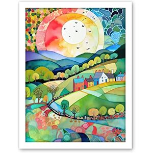 Artery8 Rural Landscape English Countryside Sunrise Folk Art Watercolour Painting Artwork Framed Wall Art Print 18X24 Inch Artery8 Rural Landscape English Countryside Sunrise Folk Art Watercolour Painting Artwork Framed Wall Art Print 18X24 Inch