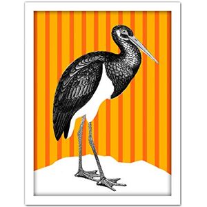 Wee Blue Coo Tall Birds On Stripes Black Stork Orange Artwork Framed Wall Art Print 18X24 Inch Wee Blue Coo Tall Birds On Stripes Black Stork Orange Artwork Framed Wall Art Print 18X24 Inch