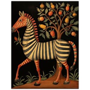 Artery8 Whimsical Zebra Posing by Fruit Tree Orange Grey Green Medieval Bestiary Style Surreal Oil Painting Extra Large XL Wall Art Poster Print Artery8 Whimsical Zebra Posing by Fruit Tree Orange Grey Green Medieval Bestiary Style Surreal Oil Painting Extra Large XL Wall Art Poster Print