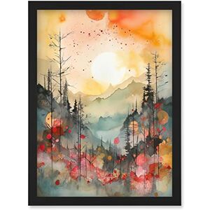 Artery8 Sunrise Over Misty Mountain Forest Landscape Modern Watercolour Painting Artwork Framed Wall Art Print A4 Artery8 Sunrise Over Misty Mountain Forest Landscape Modern Watercolour Painting Artwork Framed Wall Art Print A4