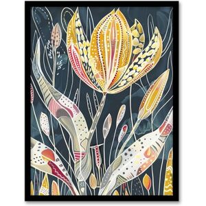 Artery8 Tulip Flower Bloom Colourful Folk Art Painting Living Room Artwork Framed Wall Art Print 18X24 Inch Artery8 Tulip Flower Bloom Colourful Folk Art Painting Living Room Artwork Framed Wall Art Print 18X24 Inch