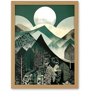 Artery8 Full Moon Over Mountain Forest Linocut Mid Century Sage Green Moonlit Landscape Artwork Framed Wall Art Print 18X24 Inch Artery8 Full Moon Over Mountain Forest Linocut Mid Century Sage Green Moonlit Landscape Artwork Framed Wall Art Print 18X24 Inch