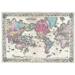 Wee Blue Coo Map 1852 Colton World Mercator Projection Picture Wall Art Print Wee Blue Coo Map 1852 Colton World Mercator Projection Picture Wall Art Print