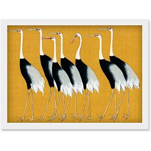 Wee Blue Coo Herons Cranes Flock Birds Ogata Korin Vintage Monochrome Illustration Mustard Yellow Artwork Framed Wall Art Print A4 Wee Blue Coo Herons Cranes Flock Birds Ogata Korin Vintage Monochrome Illustration Mustard Yellow Artwork Framed Wall Art Print A4