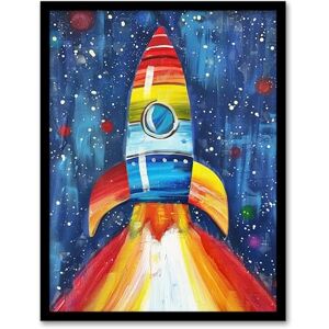 Artery8 Rainbow Rocket Blast Off Space Painting Colourful Kids Bedroom Artwork Framed Wall Art Print A4 Artery8 Rainbow Rocket Blast Off Space Painting Colourful Kids Bedroom Artwork Framed Wall Art Print A4