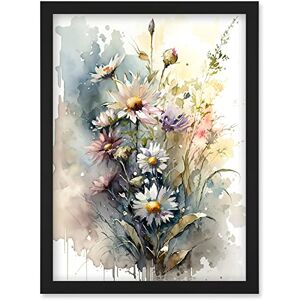 Artery8 Wild Flower Daisies in Bloom Modern Boho Watercolour Painting Artwork Framed Wall Art Print A4 Artery8 Wild Flower Daisies in Bloom Modern Boho Watercolour Painting Artwork Framed Wall Art Print A4