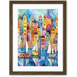 Artery8 Modern Marina Colourful Cityscape Pattern Folk Art Watercolour Painting Artwork Framed Wall Art Print 18X24 Inch Artery8 Modern Marina Colourful Cityscape Pattern Folk Art Watercolour Painting Artwork Framed Wall Art Print 18X24 Inch