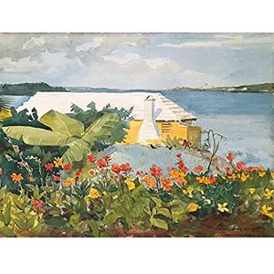 Artery8 Homer Flower Garden Bungalow Bermuda Painting Art Print Canvas Premium Wall Decor Poster Mural Artery8 Homer Flower Garden Bungalow Bermuda Painting Art Print Canvas Premium Wall Decor Poster Mural