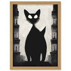 Doppelganger33 LTD Giant Black Cat Le Chat Noir City Monochrome Illustration Artwork Framed A3 Wall Art Print Doppelganger33 LTD Giant Black Cat Le Chat Noir City Monochrome Illustration Artwork Framed A3 Wall Art Print