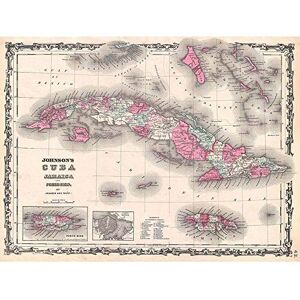 Wee Blue Coo 1862 Johnson Map Cuba And Porto Rico Vintage Art Print Poster Wall Decor 12X16 Inch Wee Blue Coo 1862 Johnson Map Cuba And Porto Rico Vintage Art Print Poster Wall Decor 12X16 Inch