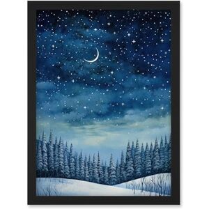Artery8 Clear Sky Starry Night in Forest Covered with Snow Oil Painting Crescent Moon Winter Landscape Artwork Framed Wall Art Print A4 Artery8 Clear Sky Starry Night in Forest Covered with Snow Oil Painting Crescent Moon Winter Landscape Artwork Framed Wall Art Print A4