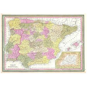 Wee Blue Coo Map 1850 Mitchell Spain Portugal Vintage Wall Art Print Wee Blue Coo Map 1850 Mitchell Spain Portugal Vintage Wall Art Print