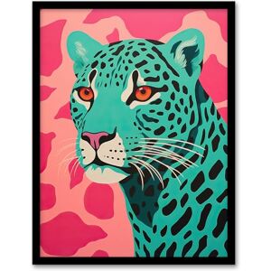 Artery8 Modern Aqua Green Leopard Print On Pink Pop Art Style Risograph Artwork Painting Art Print Framed Poster Wall Decor 12x16 inch Artery8 Modern Aqua Green Leopard Print On Pink Pop Art Style Risograph Artwork Painting Art Print Framed Poster Wall Decor 12x16 inch