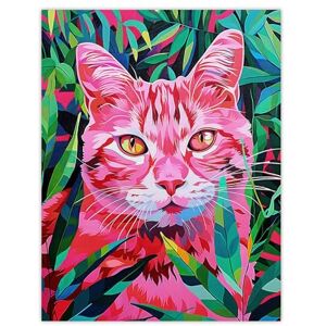 Artery8 Cat Lover Pet in Fronds Psychedelic Pink Green For Living Room Extra Large XL Wall Art Poster Print Artery8 Cat Lover Pet in Fronds Psychedelic Pink Green For Living Room Extra Large XL Wall Art Poster Print