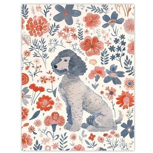 Artery8 Dog Lover Grey Poodle With Pink Flower Pattern Living Room Extra Large XL Wall Art Poster Print Artery8 Dog Lover Grey Poodle With Pink Flower Pattern Living Room Extra Large XL Wall Art Poster Print