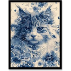 Artery8 Maine Coon Cat Lover Blue Flower Floral Portrait For Living Room Artwork Framed Wall Art Print 18X24 Inch Artery8 Maine Coon Cat Lover Blue Flower Floral Portrait For Living Room Artwork Framed Wall Art Print 18X24 Inch