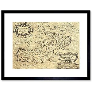 Wee Blue Coo MAP ANTIQUE ELBA ISLAND OCEAN NAPOLEONS BLACK FRAMED ART PRINT PICTURE B12X7044 Wee Blue Coo MAP ANTIQUE ELBA ISLAND OCEAN NAPOLEONS BLACK FRAMED ART PRINT PICTURE B12X7044