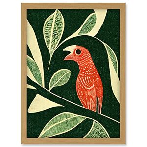 Doppelganger33 LTD Red Parrot On Tree Branch Vintage Linocut Illustration Artwork Framed A3 Wall Art Print Doppelganger33 LTD Red Parrot On Tree Branch Vintage Linocut Illustration Artwork Framed A3 Wall Art Print