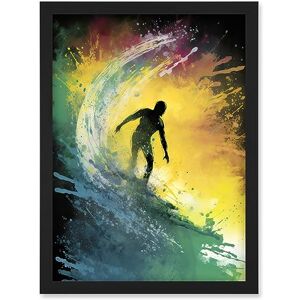 Artery8 Surfer Surfing Riding a Big Rainbow Colour Wave Artwork Framed Wall Art Print A4 Artery8 Surfer Surfing Riding a Big Rainbow Colour Wave Artwork Framed Wall Art Print A4