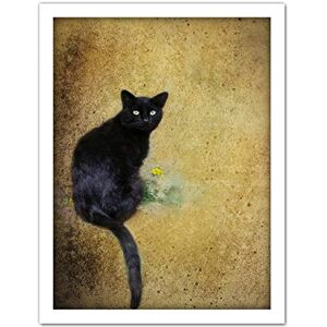 Wee Blue Coo Black Cat Yellow Flower Artwork Framed Wall Art Print 18X24 Inch Wee Blue Coo Black Cat Yellow Flower Artwork Framed Wall Art Print 18X24 Inch