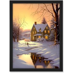 Artery8 Sunrise Winter Cottage Landscape Oil Painting Snowy Countryside Snow Lake Trees Artwork Framed A3 Wall Art Print Artery8 Sunrise Winter Cottage Landscape Oil Painting Snowy Countryside Snow Lake Trees Artwork Framed A3 Wall Art Print