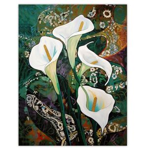 Artery8 Cala Lily Flowers Oil Painting Abstract Lilies With Decorative Leaf Patterns Vibrant Colourful Bright Floral Modern Artwork Large Wall Art Poster Print Thick Paper 18X24 Inch Artery8 Cala Lily Flowers Oil Painting Abstract Lilies With Decorative Leaf Patterns Vibrant Colourful Bright Floral Modern Artwork Large Wall Art Poster Print Thick Paper 18X24 Inch