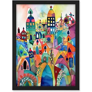Artery8 Cityscape Abstract Folk Art Vibrant Multicoloured Watercolour Painting Artwork Framed A3 Wall Art Print Artery8 Cityscape Abstract Folk Art Vibrant Multicoloured Watercolour Painting Artwork Framed A3 Wall Art Print