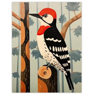 Artery8 Cute Woodpecker Bird on Forest Tree Red Blue Brown Retro Mosaic Painting Extra Large XL Wall Art Poster Print Artery8 Cute Woodpecker Bird on Forest Tree Red Blue Brown Retro Mosaic Painting Extra Large XL Wall Art Poster Print