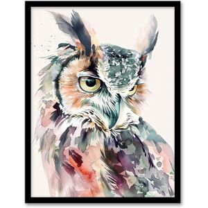 Artery8 Great Horned Owl Portrait Modern Watercolour Living Room Artwork Framed Wall Art Print A4 Artery8 Great Horned Owl Portrait Modern Watercolour Living Room Artwork Framed Wall Art Print A4