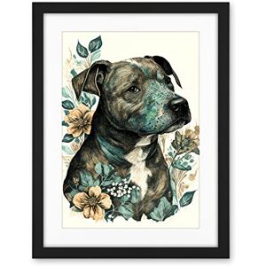 Artery8 Black Staffordshire Bull Terrier and Flowers Detailed Coloured Pencil Portrait Illustration Artwork Framed Wall Art Print 18X24 Inch Artery8 Black Staffordshire Bull Terrier and Flowers Detailed Coloured Pencil Portrait Illustration Artwork Framed Wall Art Print 18X24 Inch