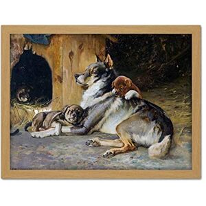 Fine Art Prints Uchermann Elkhound With Puppies Dog Painting Large Framed Art Print Poster Wall Decor 18x24 in Fine Art Prints Uchermann Elkhound With Puppies Dog Painting Large Framed Art Print Poster Wall Decor 18x24 in