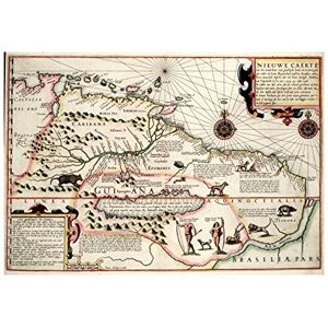 Wee Blue Coo Map Antique Guyana Caribbean South America Wall Art Print Wee Blue Coo Map Antique Guyana Caribbean South America Wall Art Print