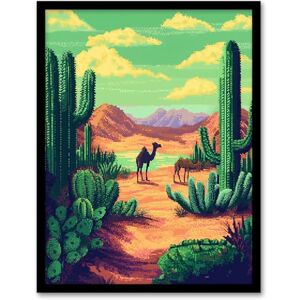 Artery8 Camels in Desert Cacti Oasis Pixel Art Landscape Living Room Artwork Framed Wall Art Print A4 Artery8 Camels in Desert Cacti Oasis Pixel Art Landscape Living Room Artwork Framed Wall Art Print A4